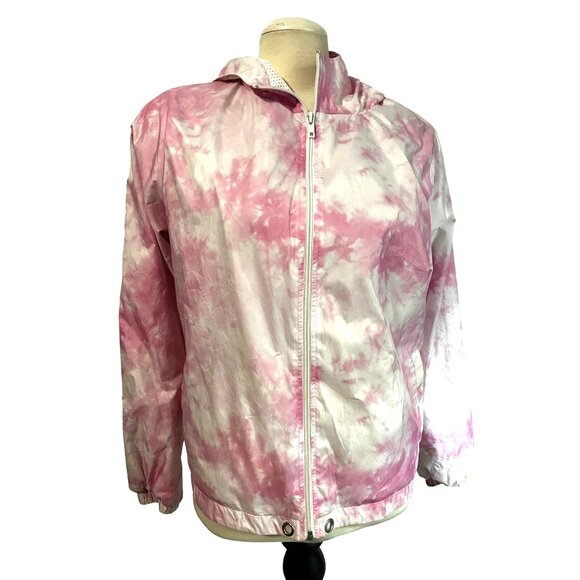 Forever 21 Plus Pink Tie Dye Windbreaker Jacket Sz 0XL Hooded - Picture 1 of 11